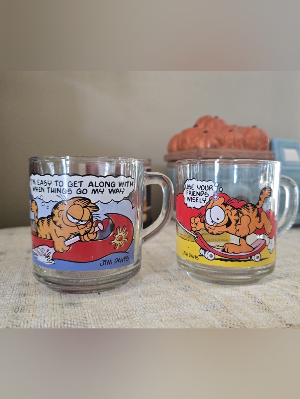 Vintage Garfield Glass Mug-Set Of 2 Mcdonalds Anchor Hocking Jim Davis Editions